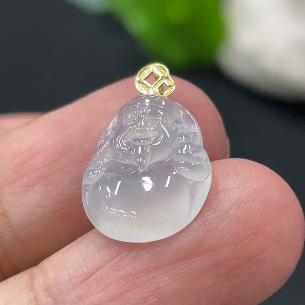 F32740367 Jadeite God of Wealth Pendant with 18K Gold Clasp, Total Weight Approx. 1.04g