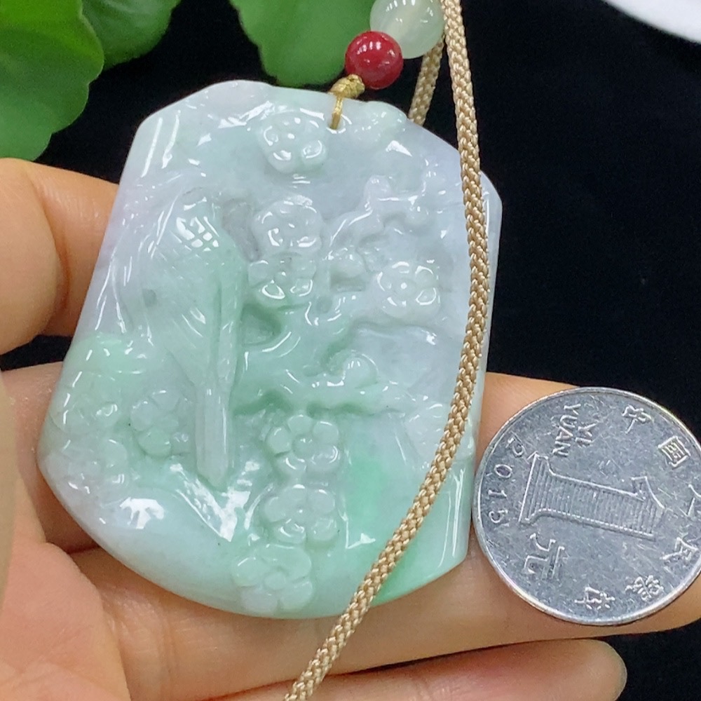 F35136719 Jadeite Birds Singing and Flowers Fragrant Pendant