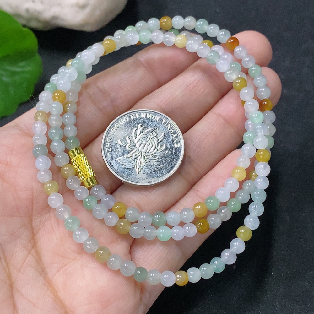 F33912705 Jadeite Bead Necklace Approximately 4mm Non-Gold Total Weight About 14.34g Yellow Part Color Origin Undetermined