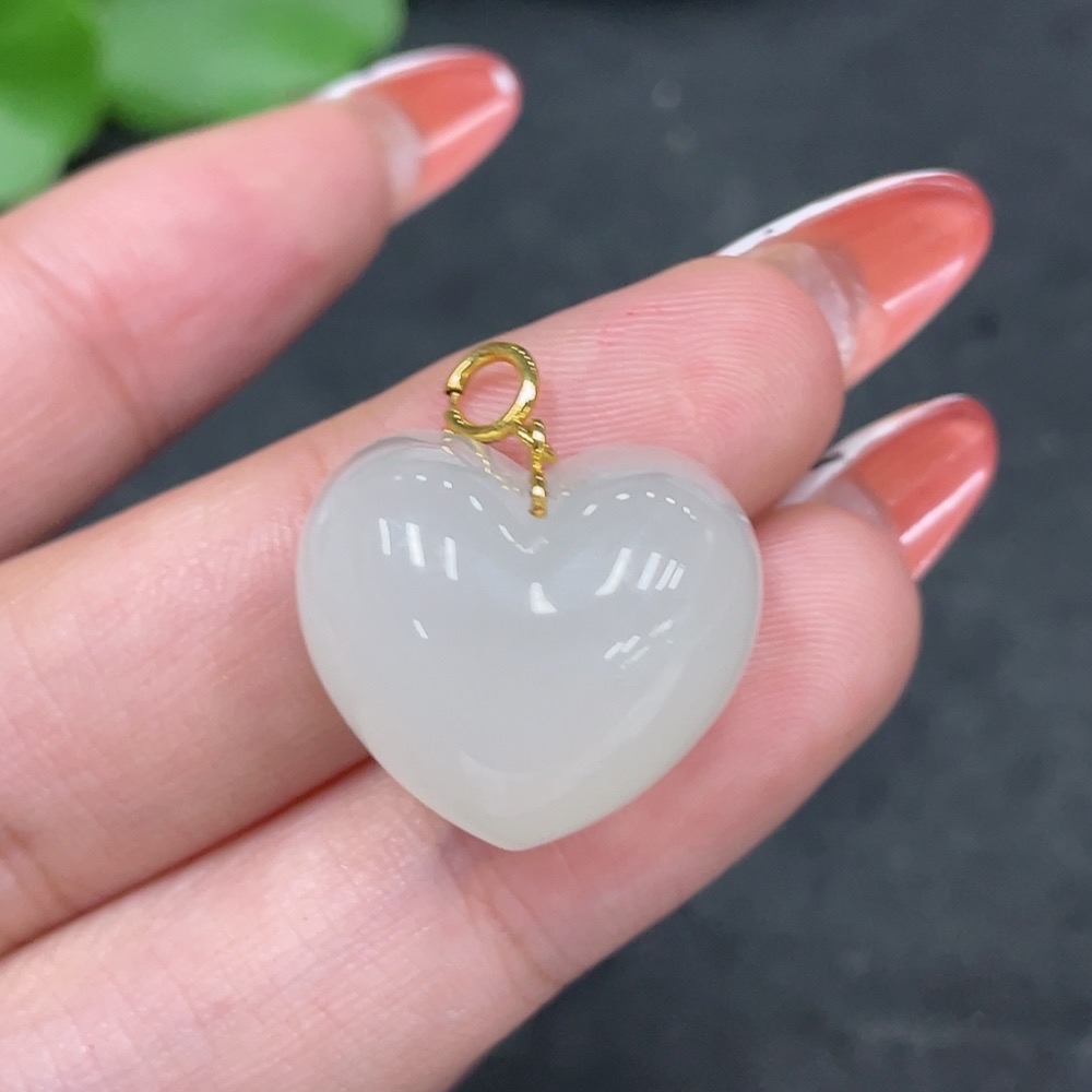 H34016495 Hetian Jade Inlaid Pendant Heart Total Weight Approx. 7.4g 18k