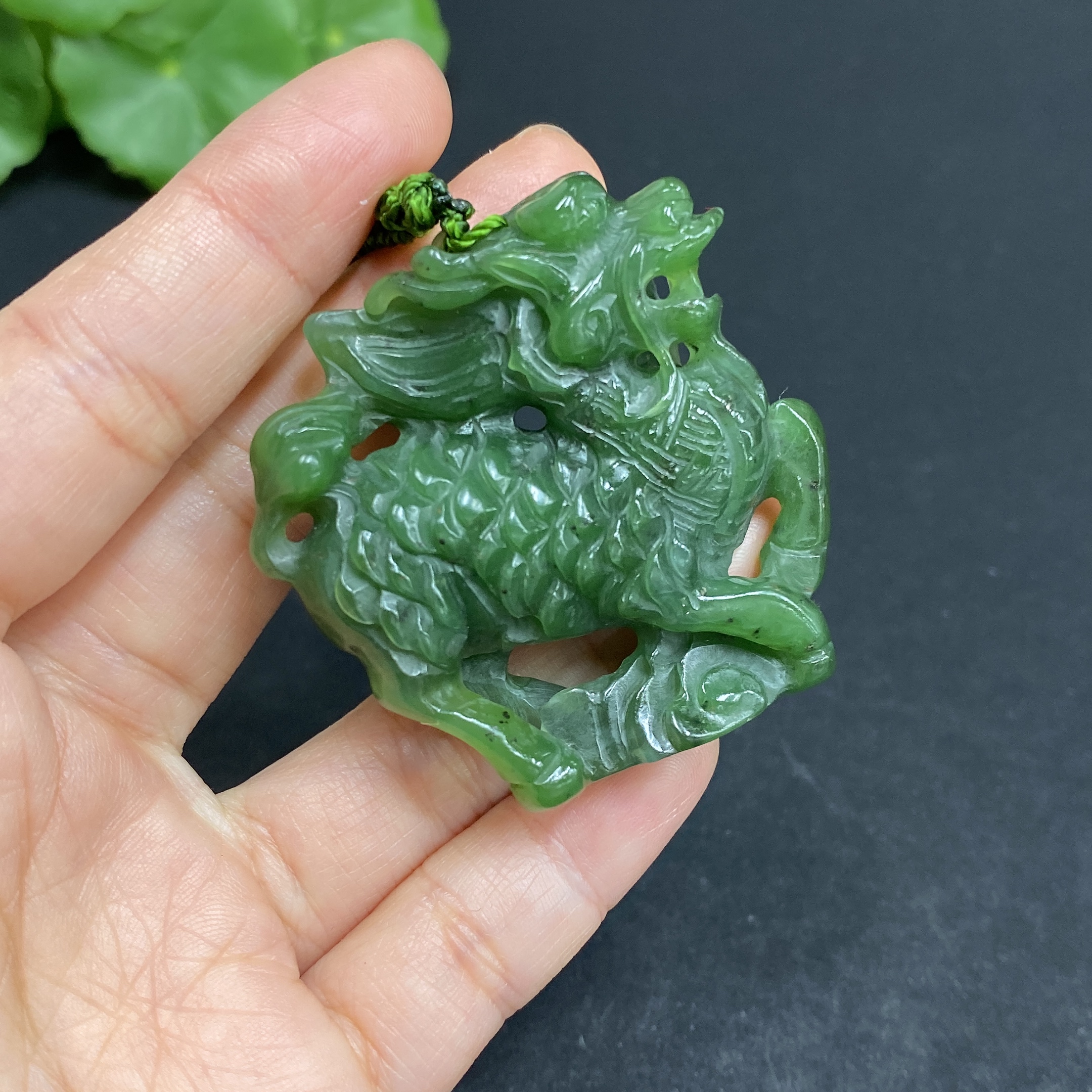 H32704470 Hetian Jade Pendant, Kylin, Total Weight (including chain): 75.9g