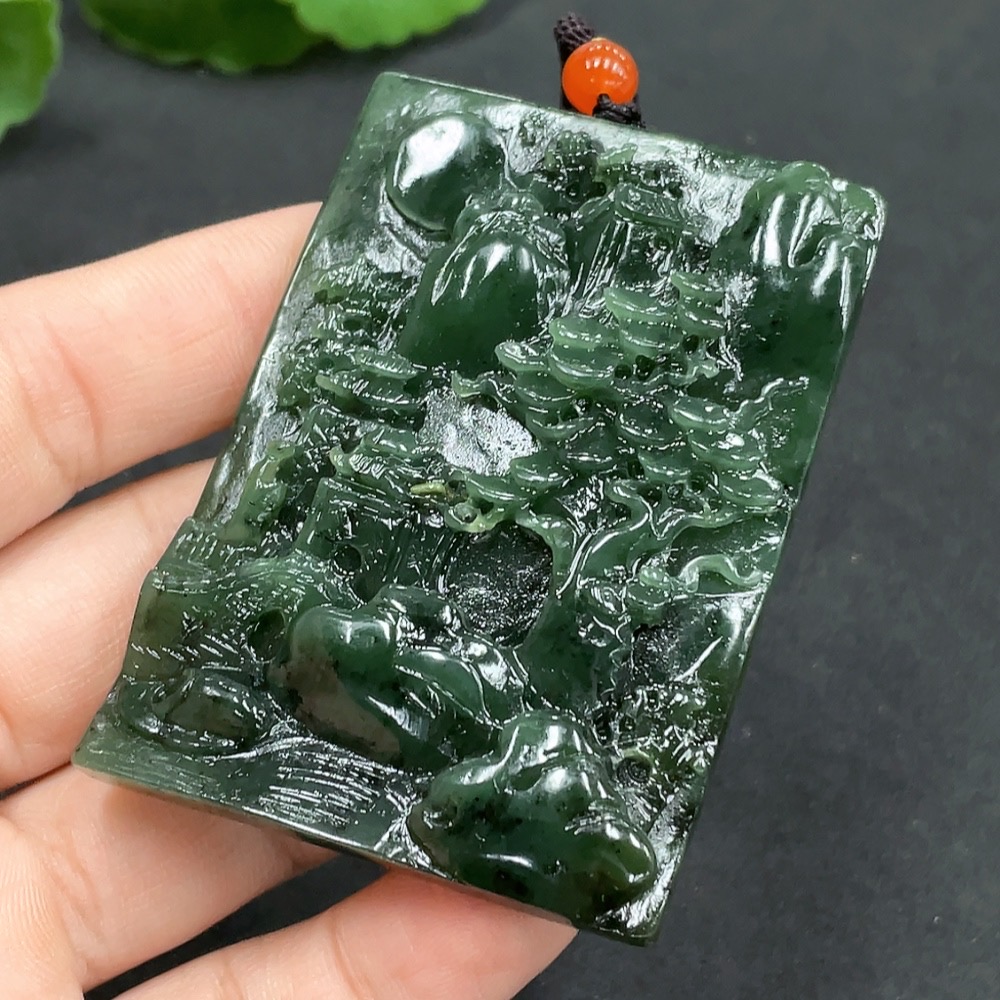 H15591867 Hetian Jade Pendant - Landscape Plaque