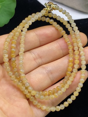 F34024090 Jadeite bead necklace, approximately 3.5mm, total weight about 14.77g, yellow part color origin undetermined