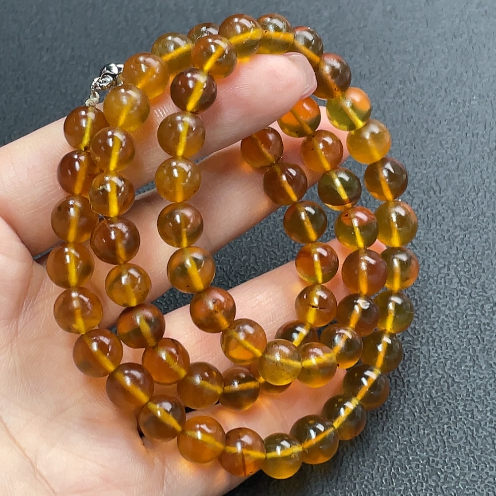 C26954467 Amber Beeswax Bead Necklace Total Weight Approx. 21.24g Size 8mm Non-Gold