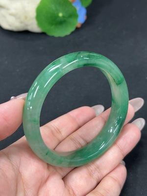 H41843763 非洲翠(独龙玉)正圈手镯 圈口57.6 货品总重约45.4g