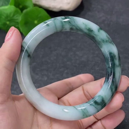 F34976910 Jadeite Round Bangle Bracelet Size 54mm Total Weight Approximately 53.311g Containing Other Mineral Components