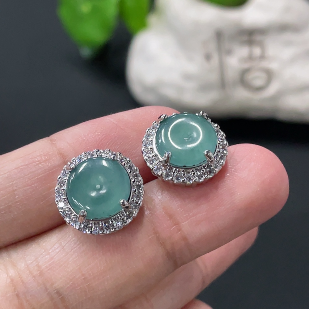 F35108234 Jadeite safety buckle inlaid earrings pair, non-gold inlaid