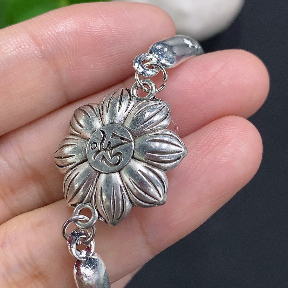 F27104609 Jadeite Cabochon Inlaid Bracelet, Non-Gold Setting, Total Weight Approx. 11.4g