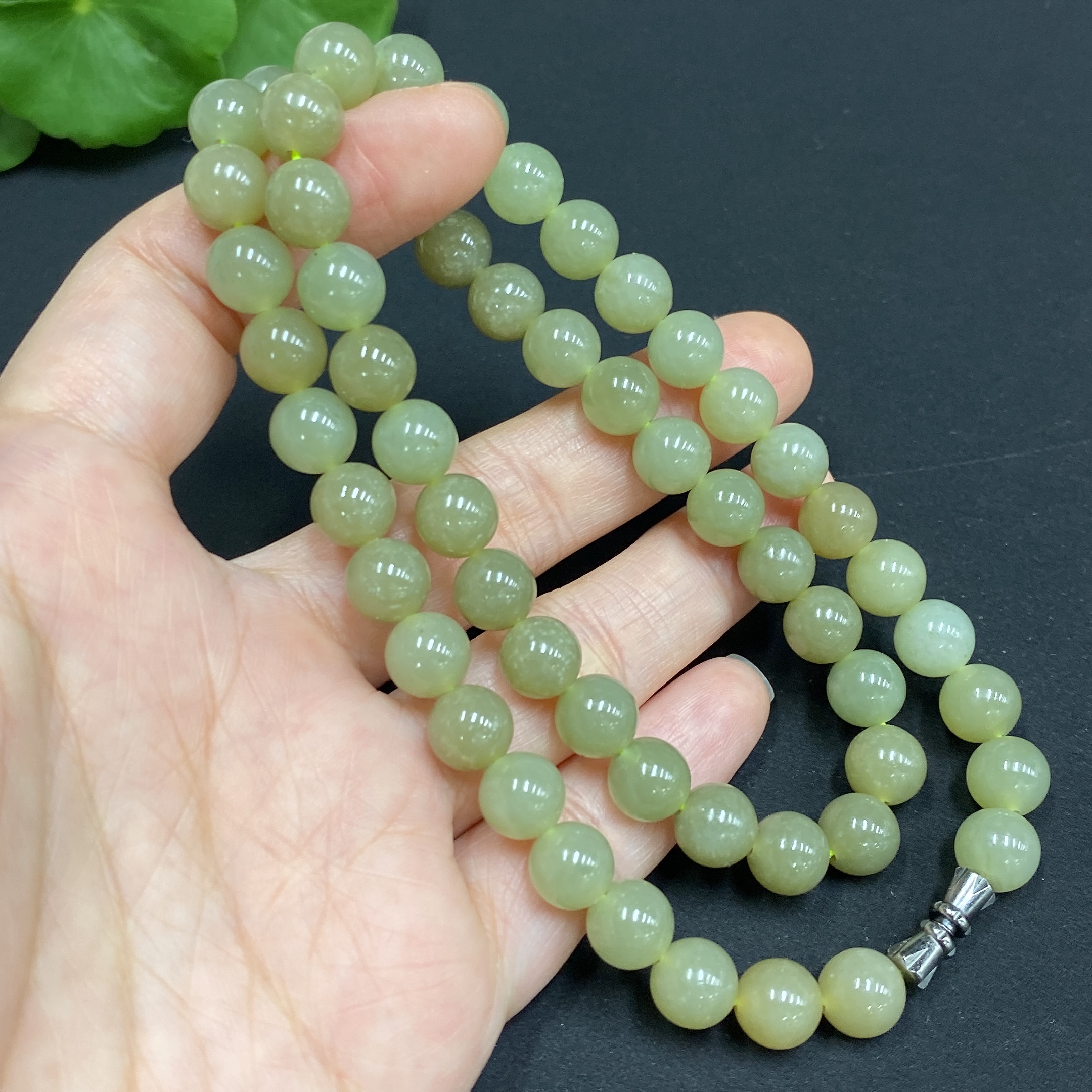 H34985274 Hetian Jade Bead Necklace, Approx. 7.7mm, Total Weight Approx. 42.8g