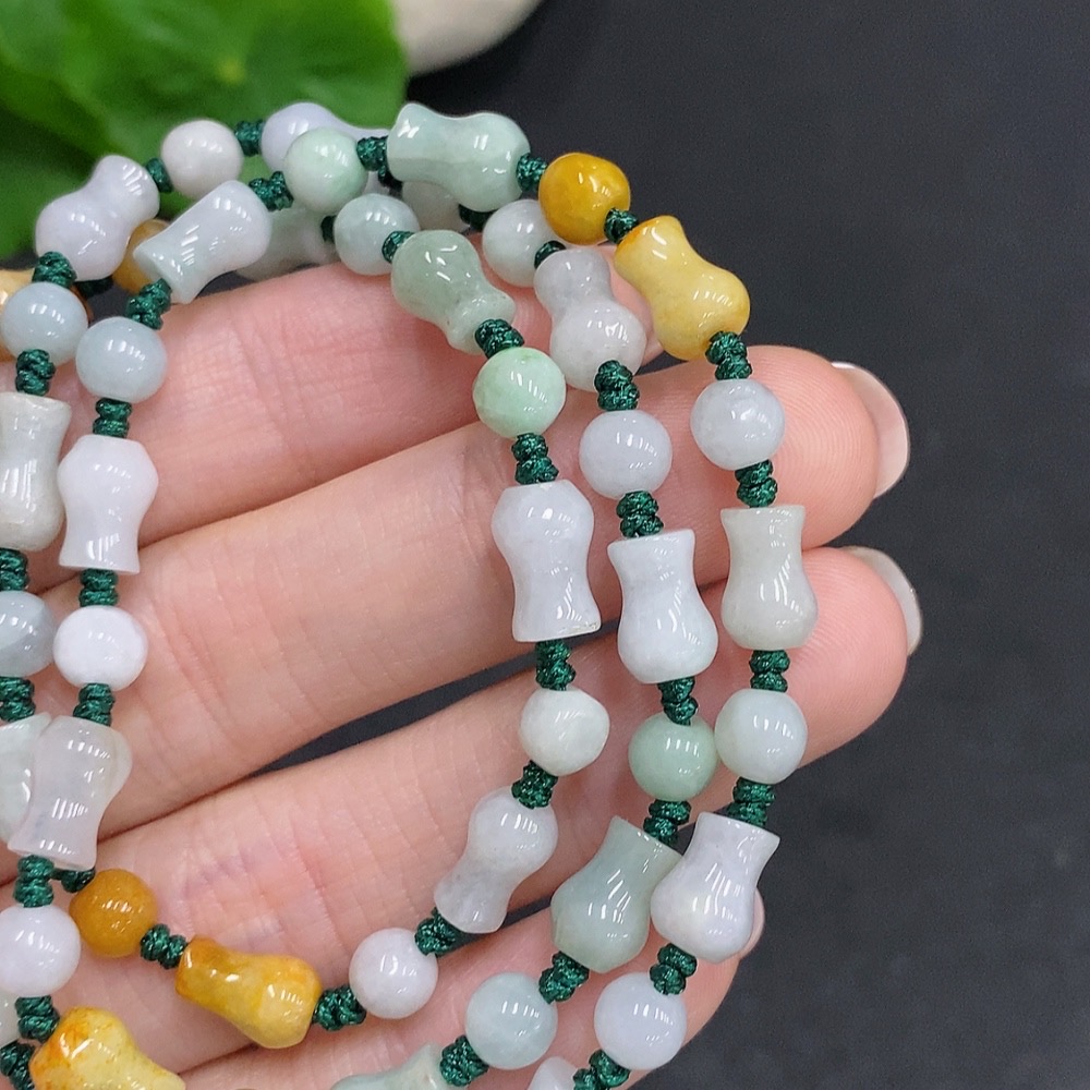 F34022667 Jadeite Bead Necklace Total Weight Approx. 22.8g Yellow Beads Not Jadeite