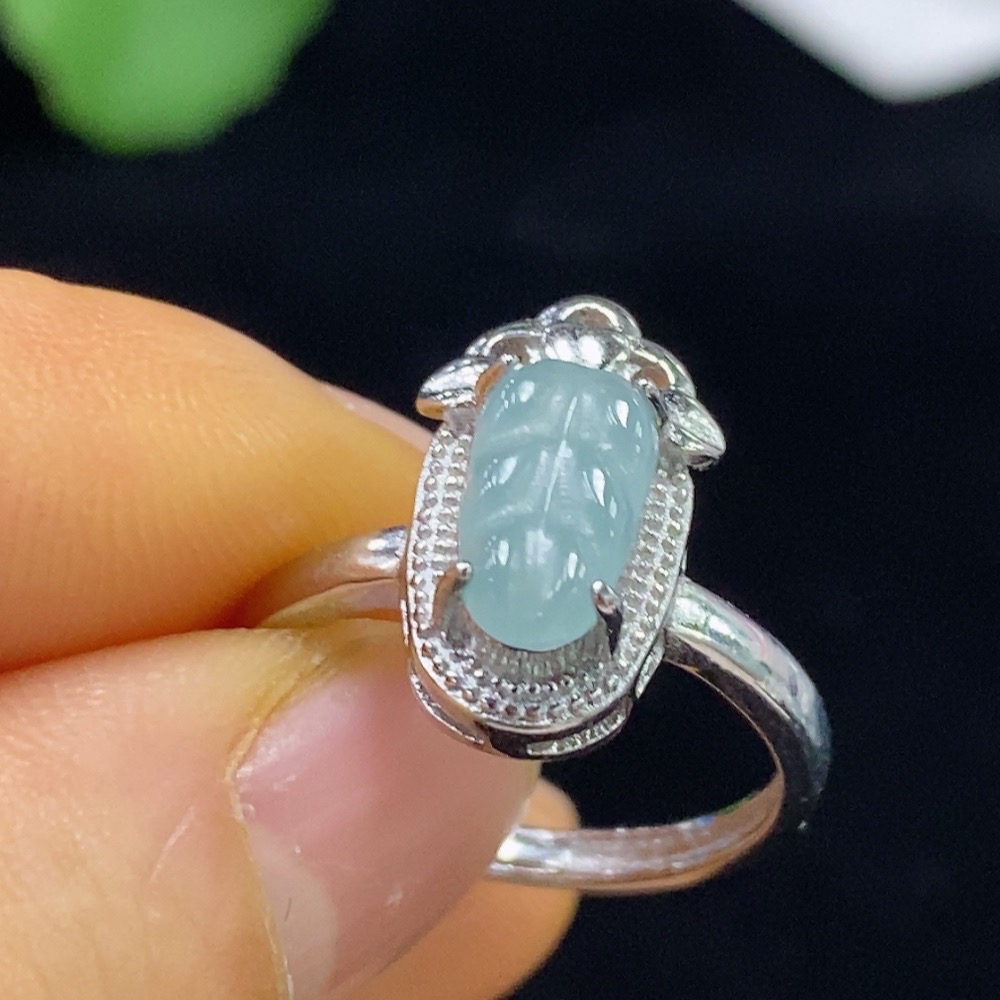 F34074854 Jadeite Leaf Inlaid Ring Non-Gold Adjustable Total Weight Approx. 3.5g