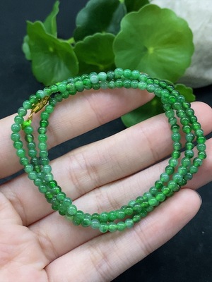 F35090047 Jadeite Beaded Necklace Approx. 3mm Total Weight About 7.76g Non-gold Inlaid