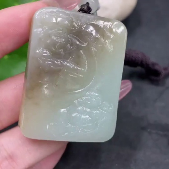 H33925751 Hetian Jade Pendant Wealth Total Weight (including rope) approx. 37.9g
