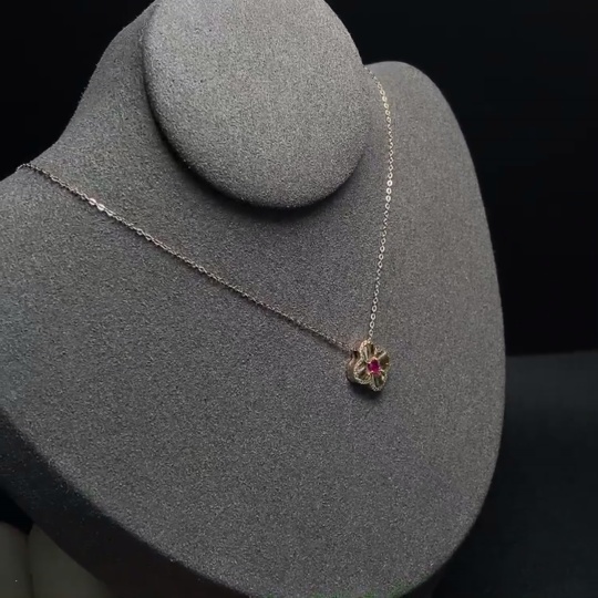 C29370129 Ruby Inlaid Necklace, 18k Gold, Item Weight Including Chain Approximately 2.17g