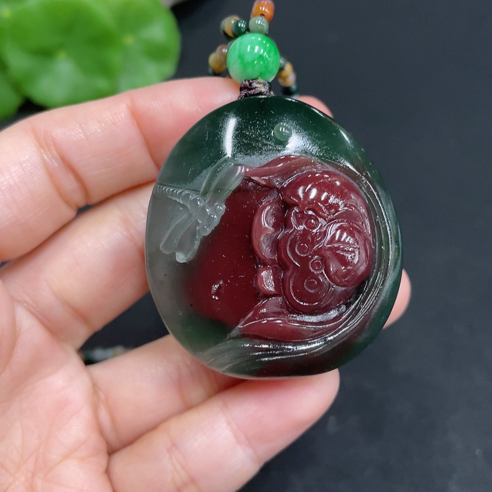 H35103687 Purple-Green Agate Pendant    Lotus
