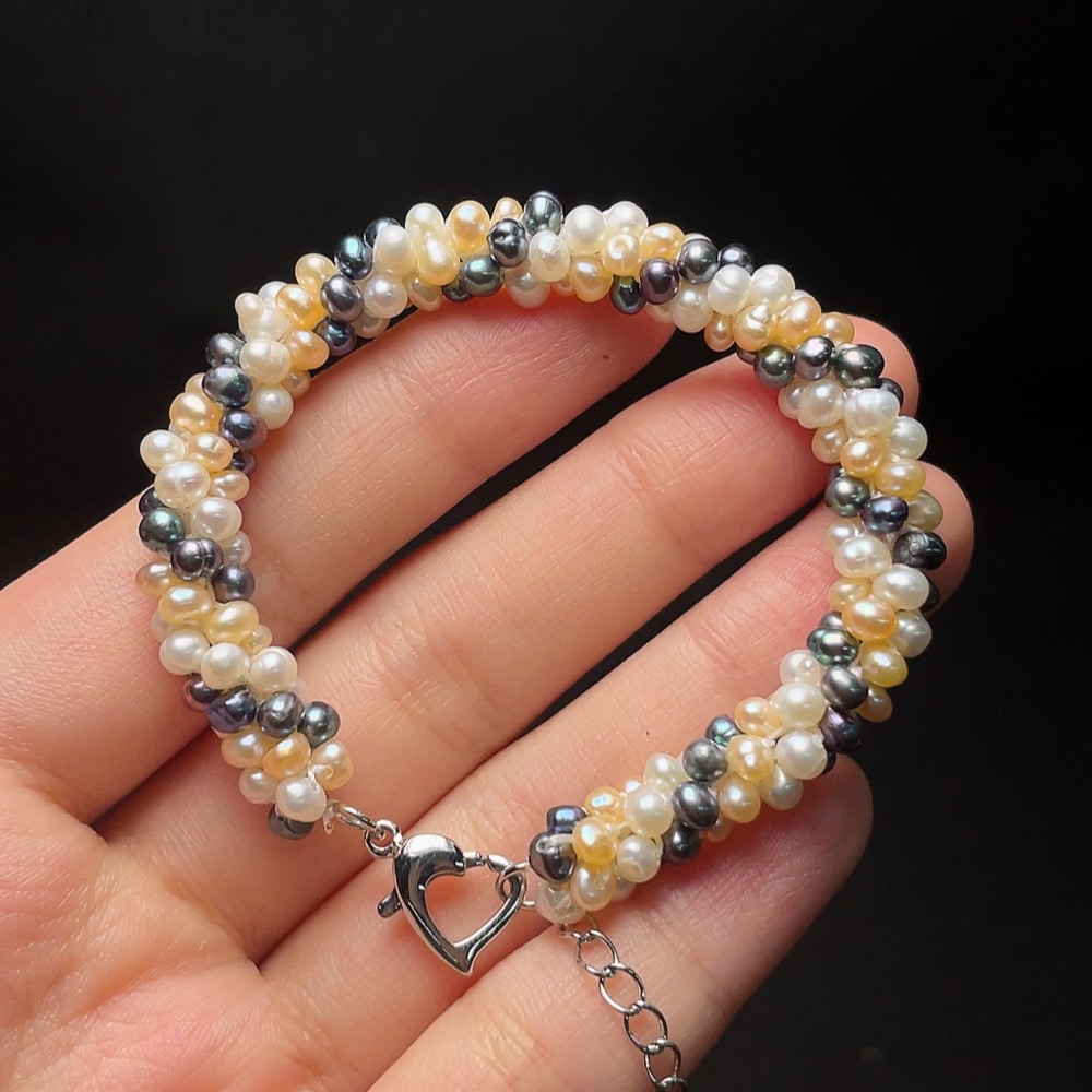 C34988389 Pearl Bracelet (White Yellow) Black Beads Non-Natural Non-Gold Total Weight Approx.11.5g (Color)