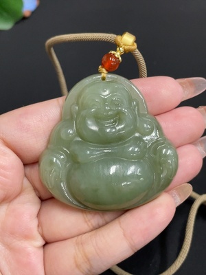 H32767325 Hetian Jade Pendant - Buddha Figure - Total Weight (including rope): 50.5g