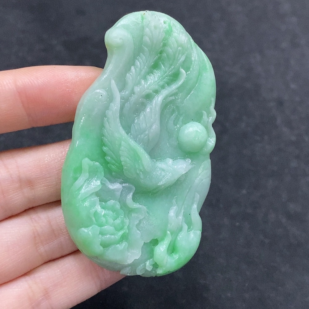F34963417 Jadeite Phoenix Pendant Unpolished Total Weight Approx. 37g