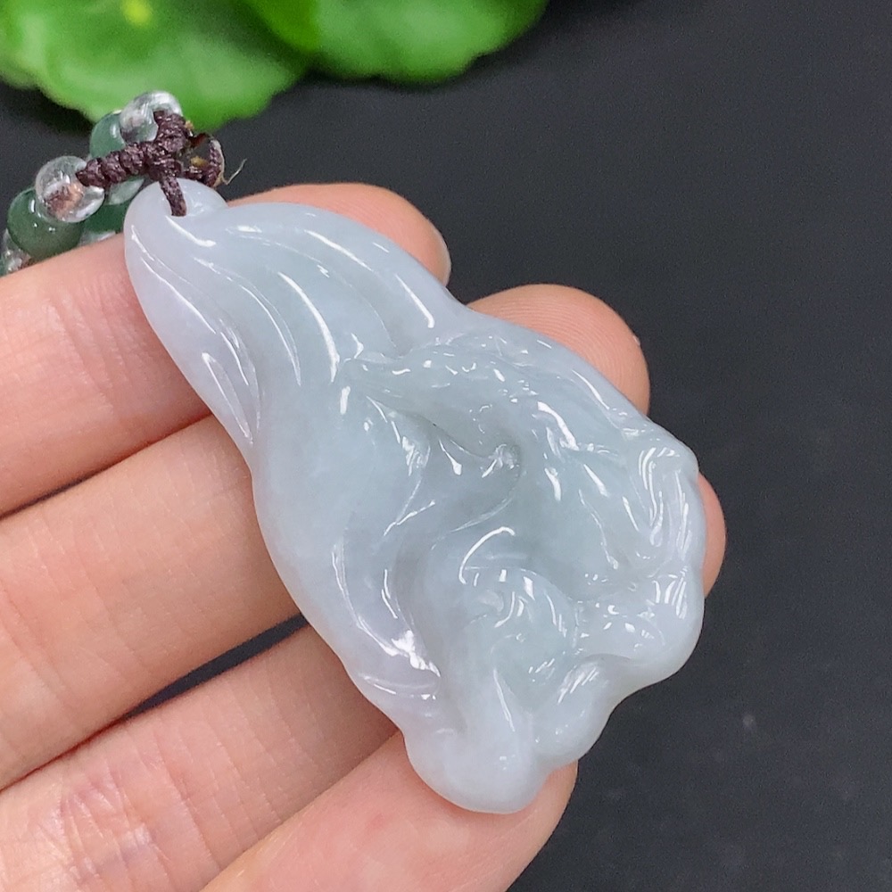 F32757240 Jadeite Nine-Tailed Fox Pendant Total Weight Approx. 14.92g (Including Cord Weight) Beads Non-Grade A