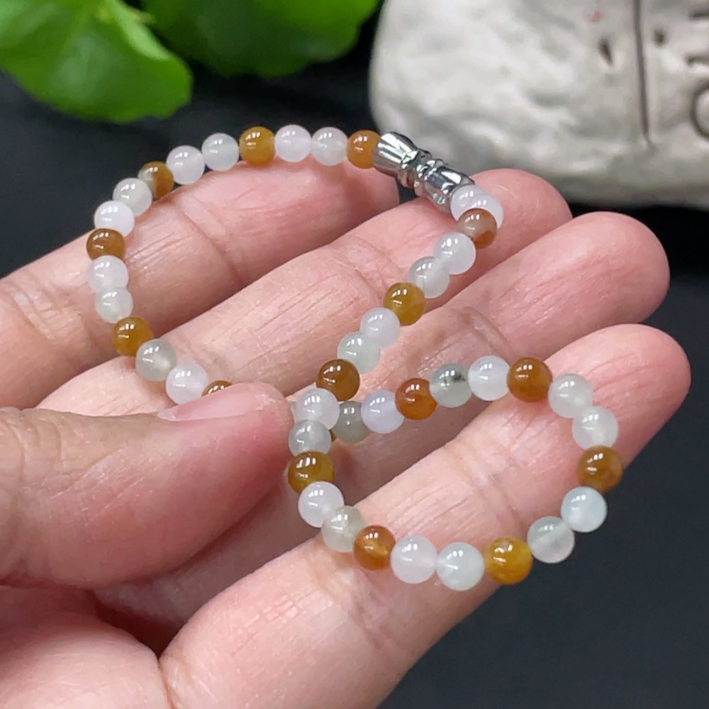 F32721198 JadeiteBeaded Bracelet Approx. 4mm Non-Gold Clasp Total Weight 6.12g Color Origin Undetermined