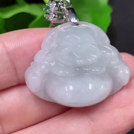 F34957852 Jadeite Buddha Pendant with Non-Gold Clasp and Chain, Total Weight Approx. 14.3g