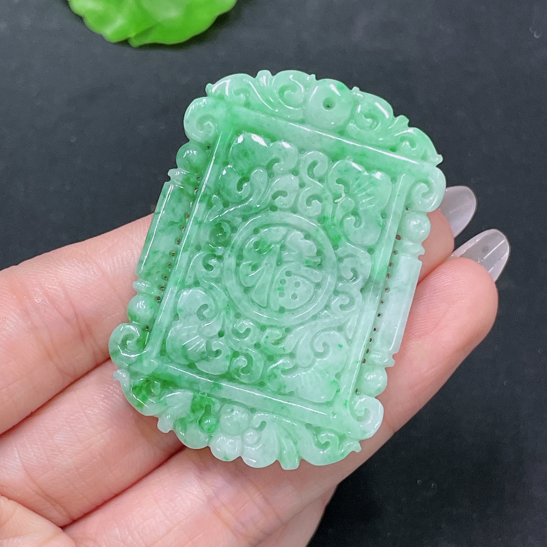 F34065701 Jadeite pendant antique plaque containing other mineral components total weight approx. 26.55g