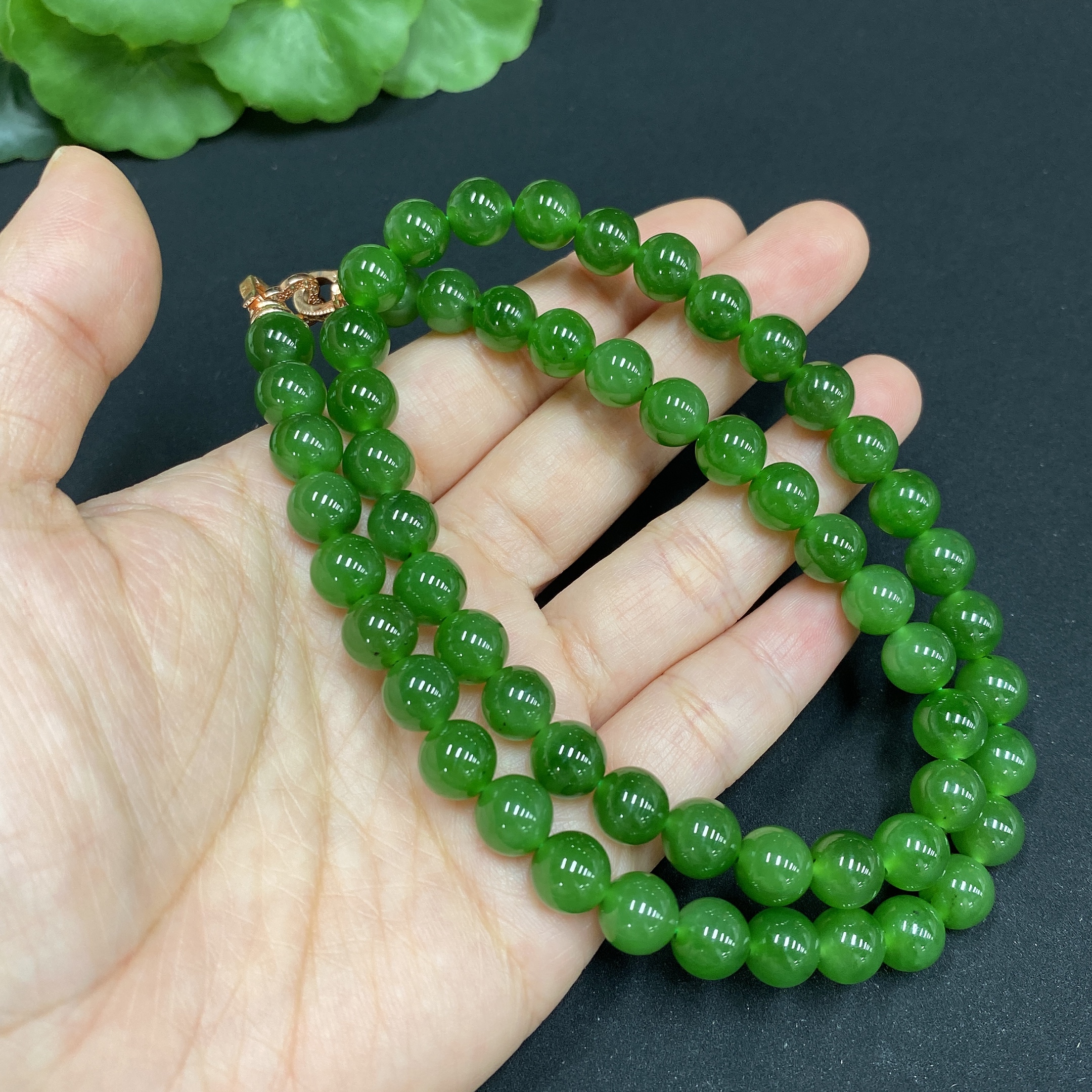 H34986385 Hetian Jade Jasper Bead Necklace, Approx. 8mm, Non-Gold, Total Weight Approx. 48.9g
