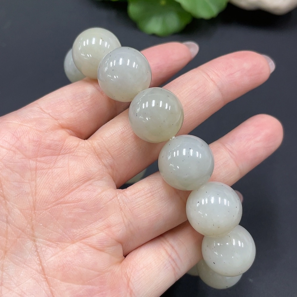 H19081307 Hetian Jade Bracelet, Approx. 16mm Beads, Total Weight Approx. 92.19g