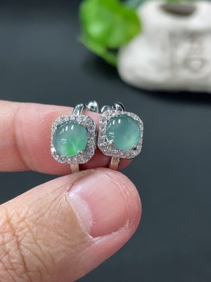 F34077062 Jadeite Inlaid Earrings Non-Gold Total Weight Approx. 3.78g