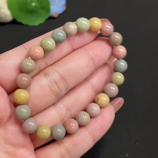 H35100778 Alashan Agate Bracelet, approx. 8mm beads, contains other mineral components, total weight approx. 16.8g