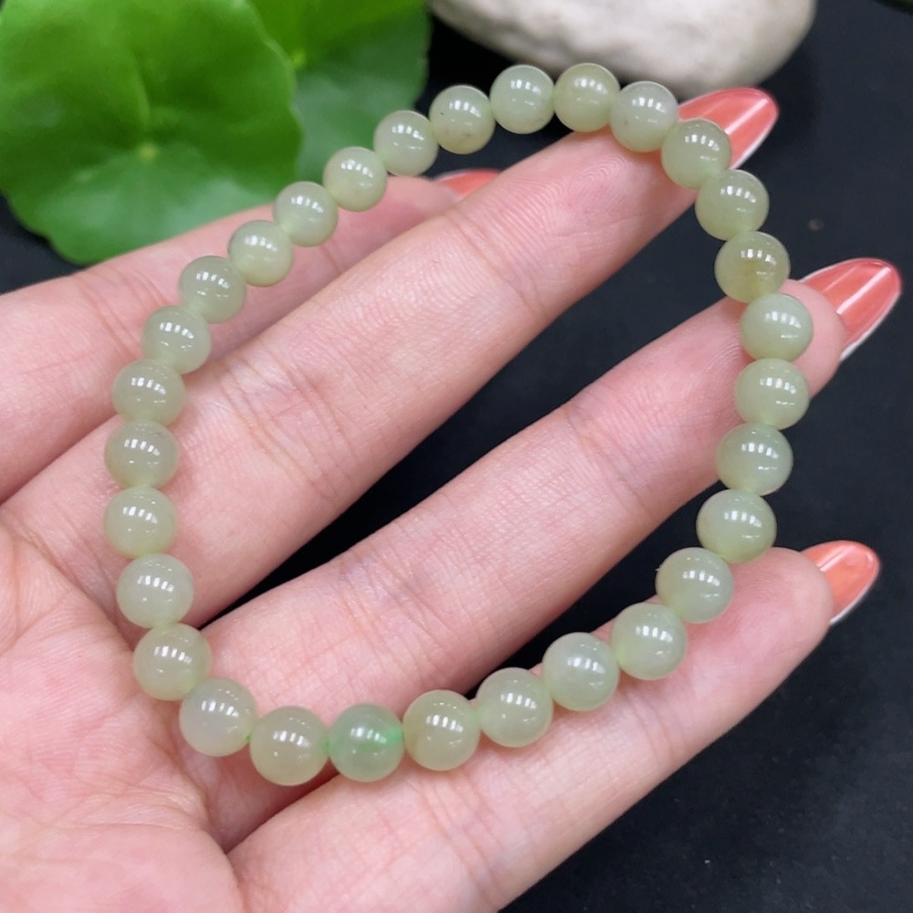 H34017618 Hetian Jade Beaded Bracelet, Approx. 6mm, Total Weight About 10.1g