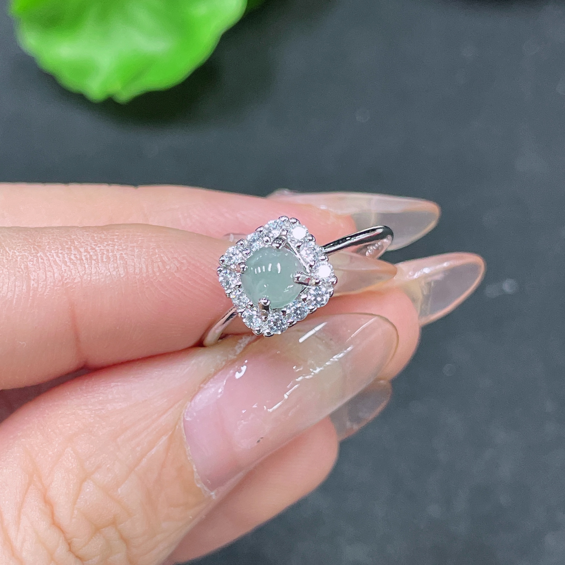 F34065026 Jadeite Inlaid Ring Non-Gold Adjustable Total Weight Approx. 1.4g