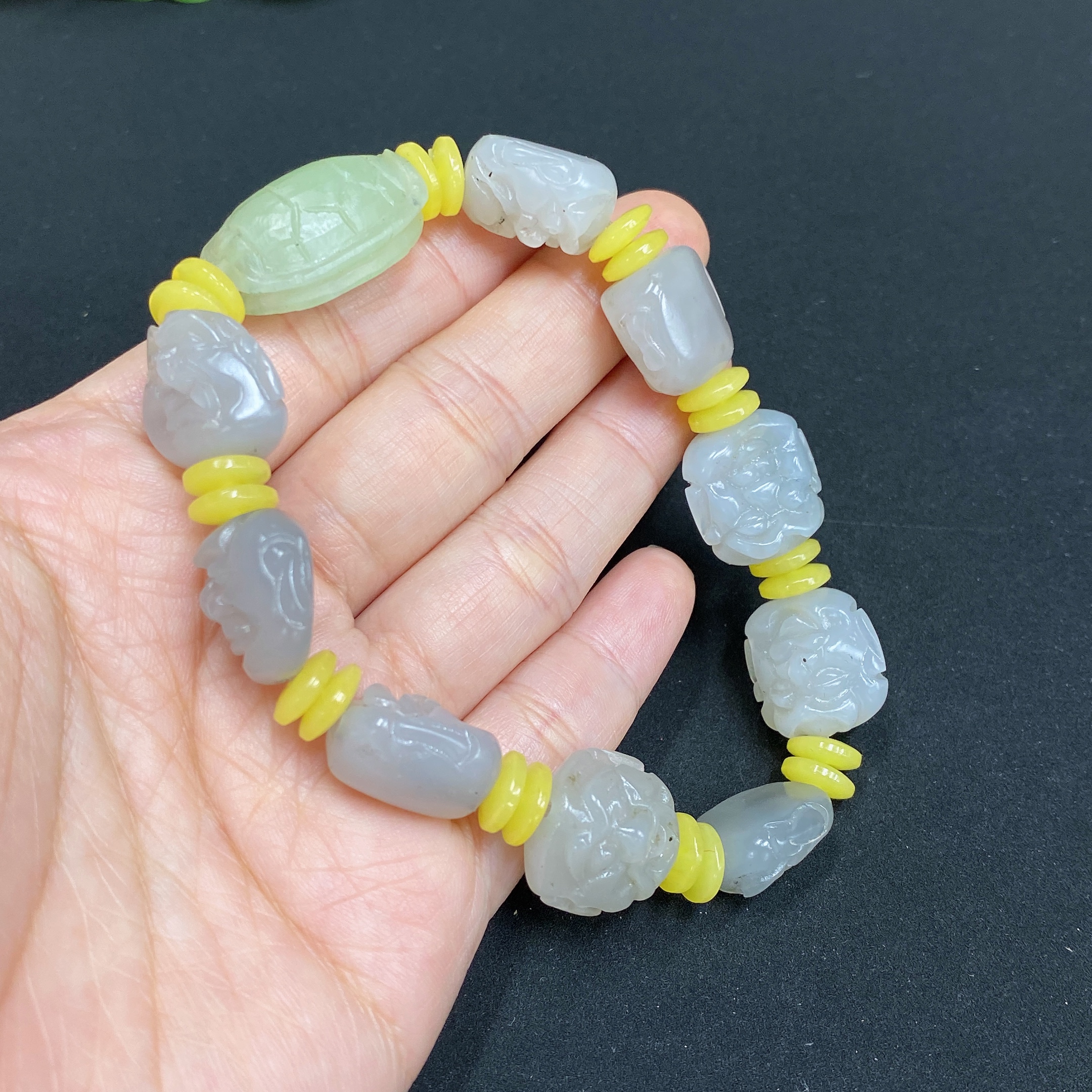 H34985355 Hetian Jade Bracelet with Non-Hetian Jade Beads, Total Weight Approx. 38.2g
