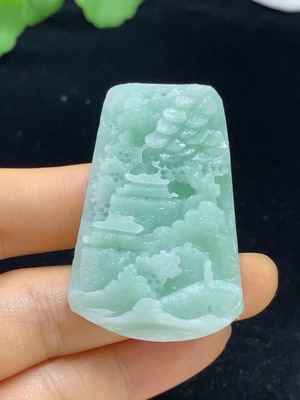 F35136065 Jadeite Rough Landscape Pendant Total Weight Approx. 20.61g