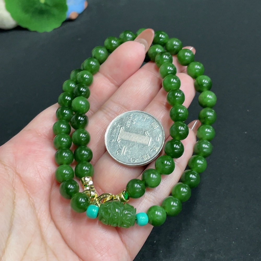 H34055022 Hetian Jade Jasper Bead Necklace, approx. 7.7mm, total weight approx. 45.2g, non-gold