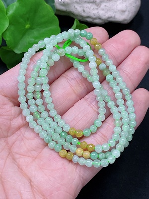 F33919995 Jadeite Beaded Necklace Approx. 3.9mm Total Weight Approx. 15.39g Yellow Beads Non-Grade A