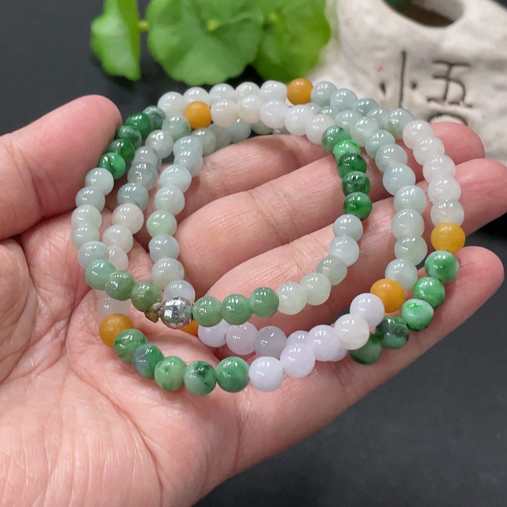 F34057808 Jadeite Bead Necklace Approx 5.8mm Total Weight Approx 34.31g Non-Gold Yellow Part Color Origin Undetermined Contains Other Mineral Components