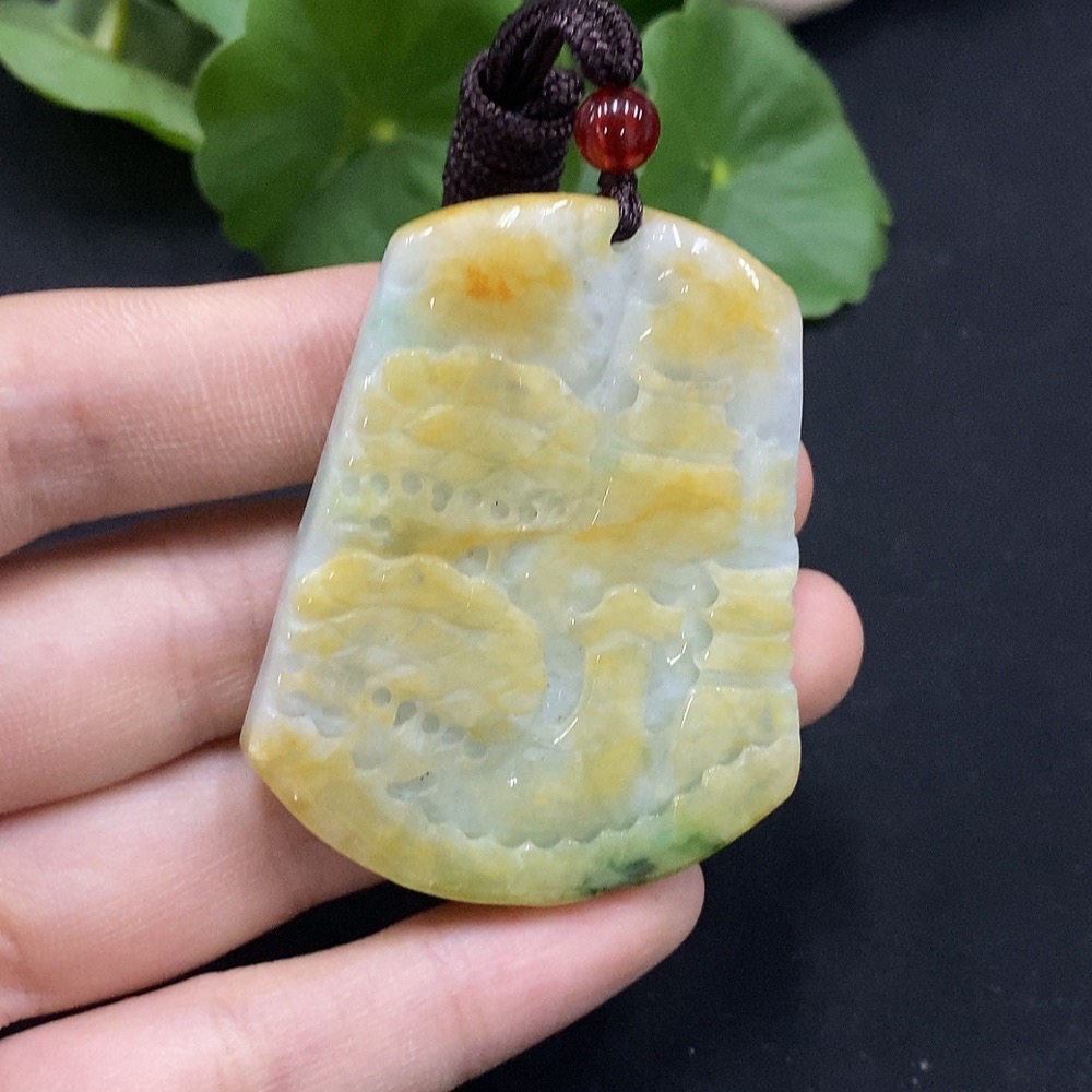 F29315534 Jadeite Landscape Pendant, Total Weight Approx. 34.1g, Color Origin Undetermined