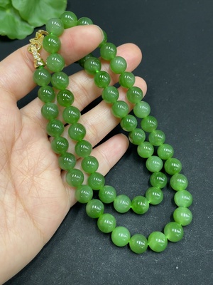 H35102452 Hetian Jade Bead Necklace, approx. 7.8mm, non-gold inlaid, total weight approx. 44.1g