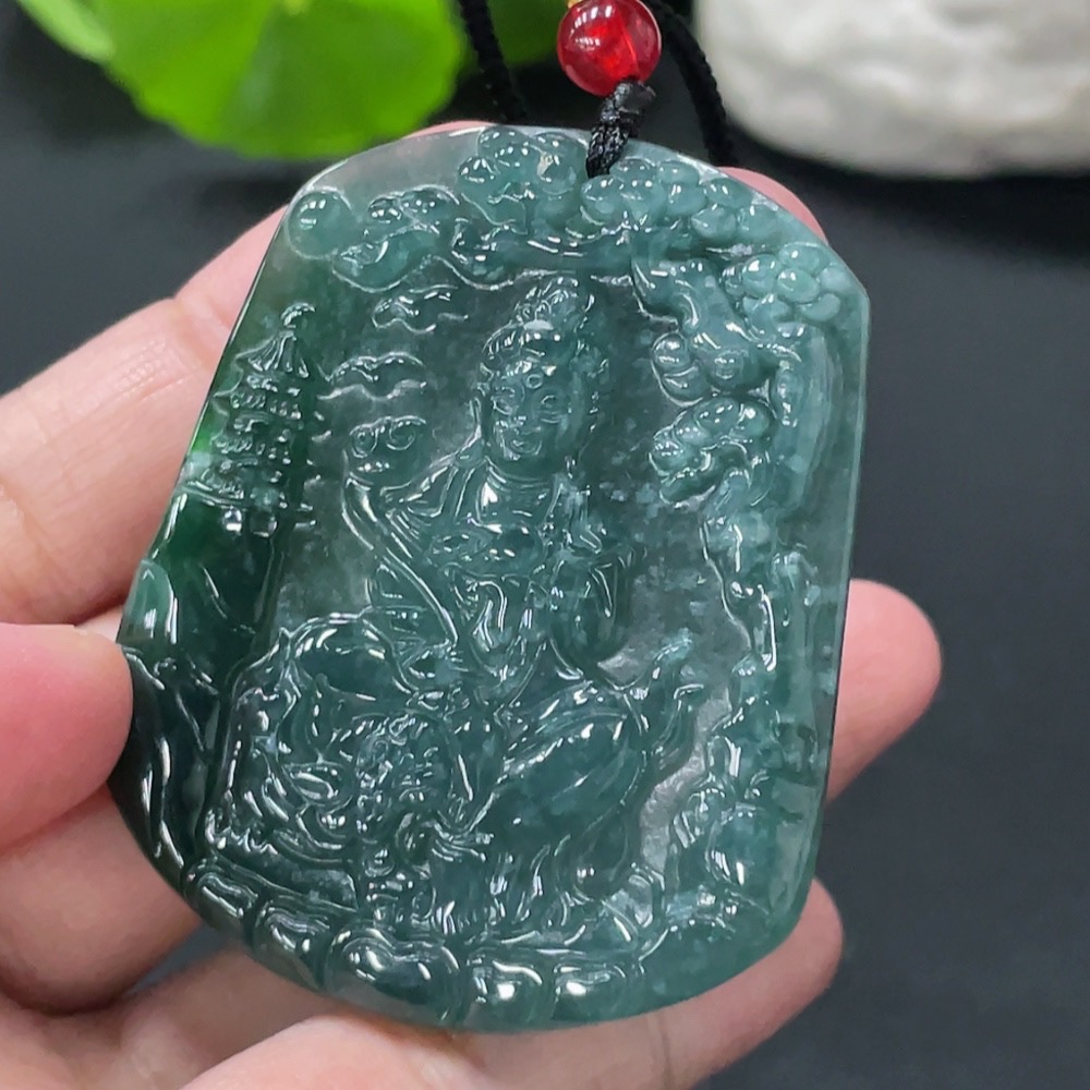 F31670047 JadeiteManjushri Bodhisattva Pendant (Total Weight Approx. 24.49g, Non-Grade A Beads)