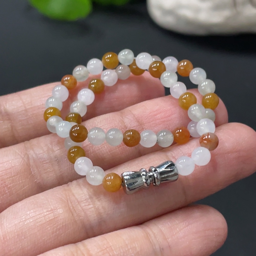 F32721198 JadeiteBeaded Bracelet Approx. 4mm Non-Gold Clasp Total Weight 6.12g Color Origin Undetermined