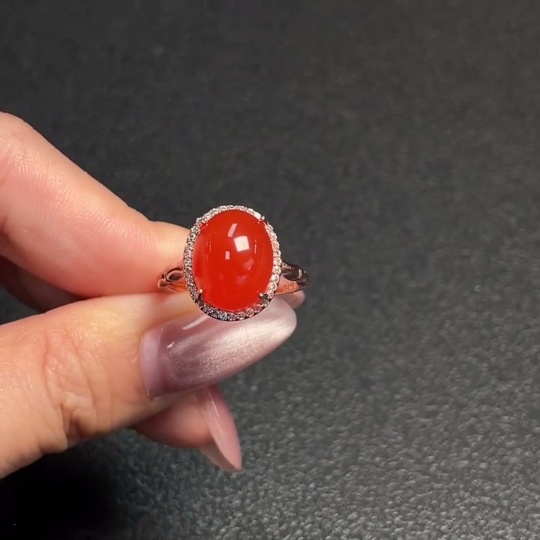 C30535676 South Red Agate Inlaid Ring Non-Gold Setting Adjustable Size Total Weight Approx. 3.82g