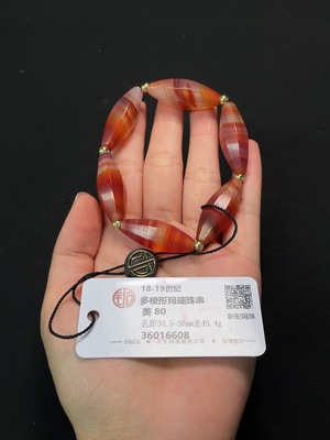 W23613893 Beijing Tongbo Graded Ming-Qing Dynasty Multi-Faceted Agate Bead Strand, Antique Beads