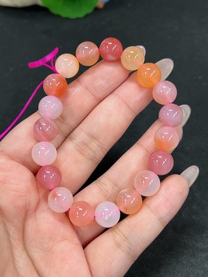 H41922848 盐源玛瑙手串 卡10.6mm左右 仅红色 货品总重约31g
