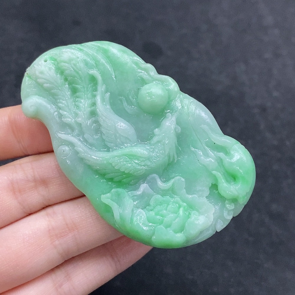 F34963417 Jadeite Phoenix Pendant Unpolished Total Weight Approx. 37g