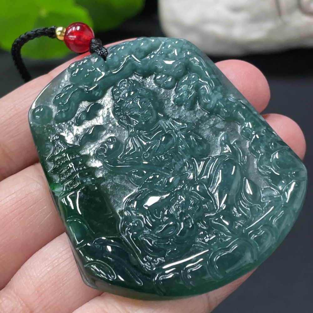 F31670047 JadeiteManjushri Bodhisattva Pendant (Total Weight Approx. 24.49g, Non-Grade A Beads)