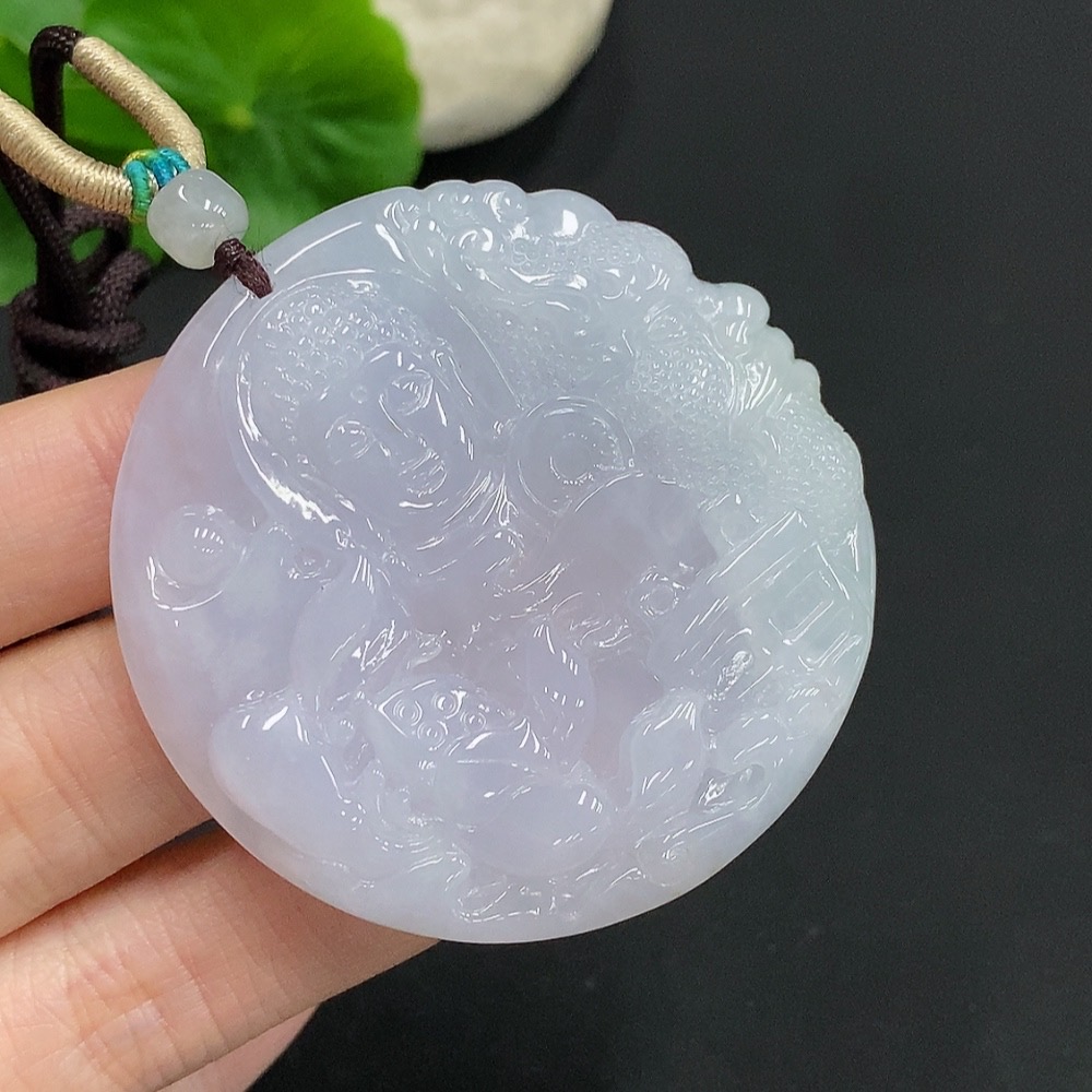 F35125228 Jadeite Buddha Pendant with Cord, Total Weight Approximately 34.6g