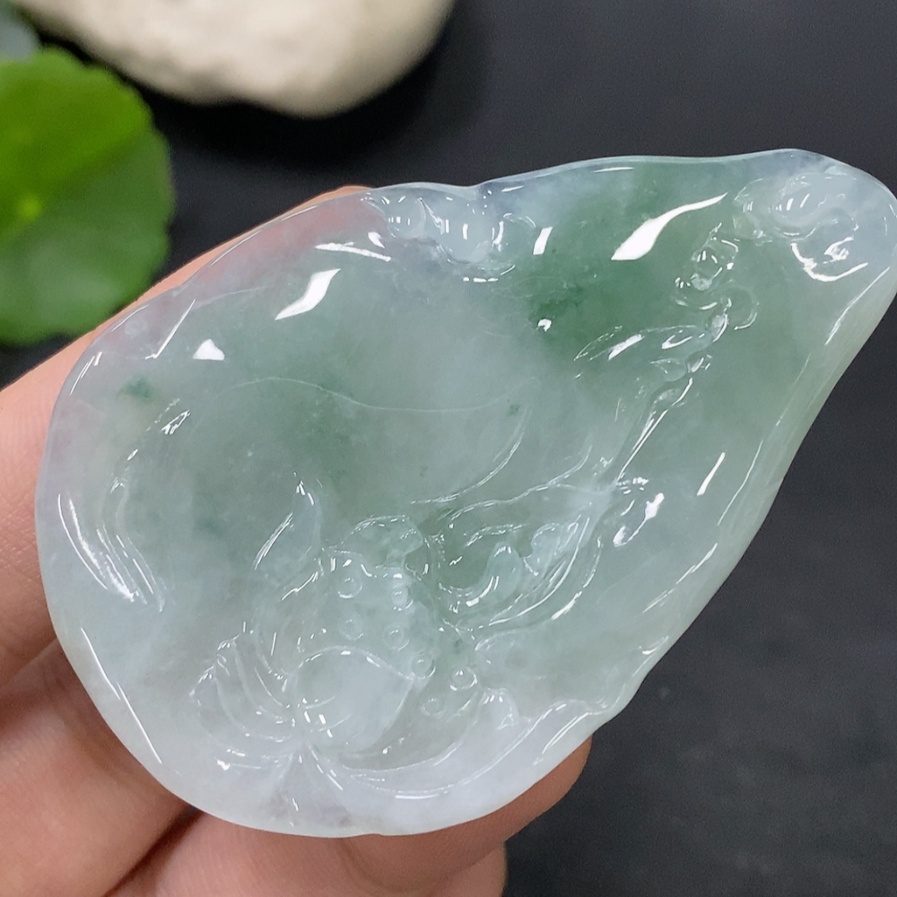 F28277459 Jadeite Lotus Pendant, Total Weight Approx. 27.32g