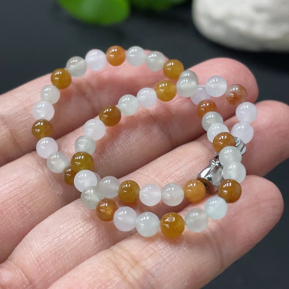 F32721198 JadeiteBeaded Bracelet Approx. 4mm Non-Gold Clasp Total Weight 6.12g Color Origin Undetermined