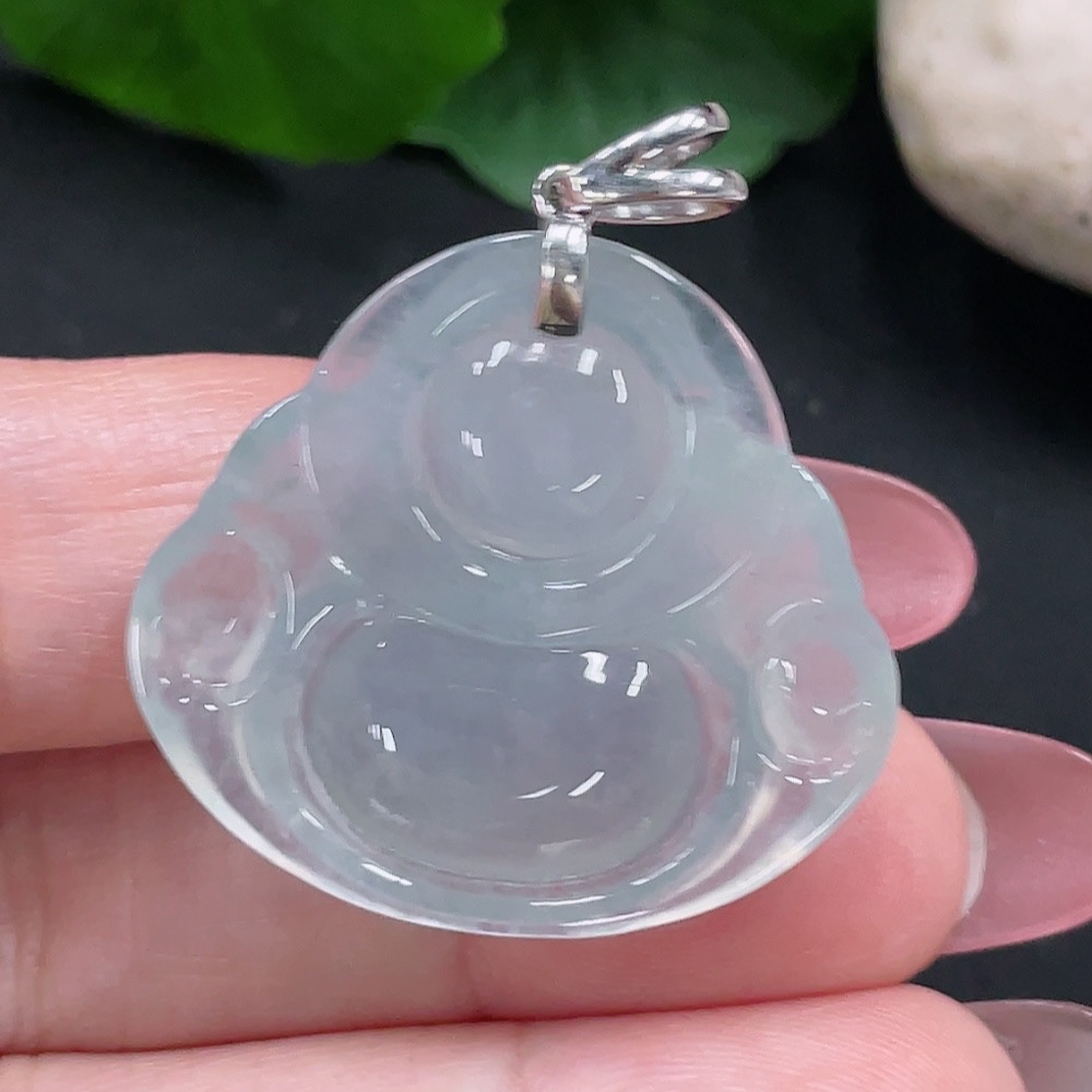 F34982871 Jadeite Buddha Pendant 18K Gold Total Weight Approx. 8.2g (With Diamond Accents)